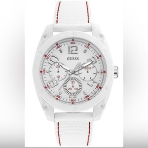 Guess Men's Watch Multifunction W1256G2 Dash White Silicone Wristwatch NWOB.
